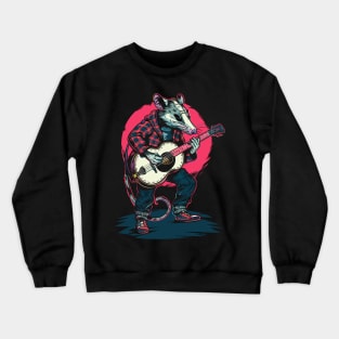 Funny Possum Opossum playing Guitar Raccoon Skunk Crewneck Sweatshirt